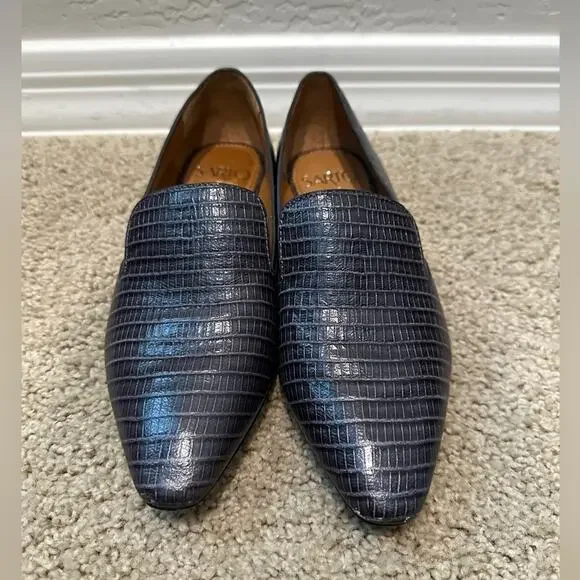 FRANCO SARTO | Steel Blue Croc Embossed Leather Loafers Flats | Women’s Size 5.5 - Picture 3 of 7